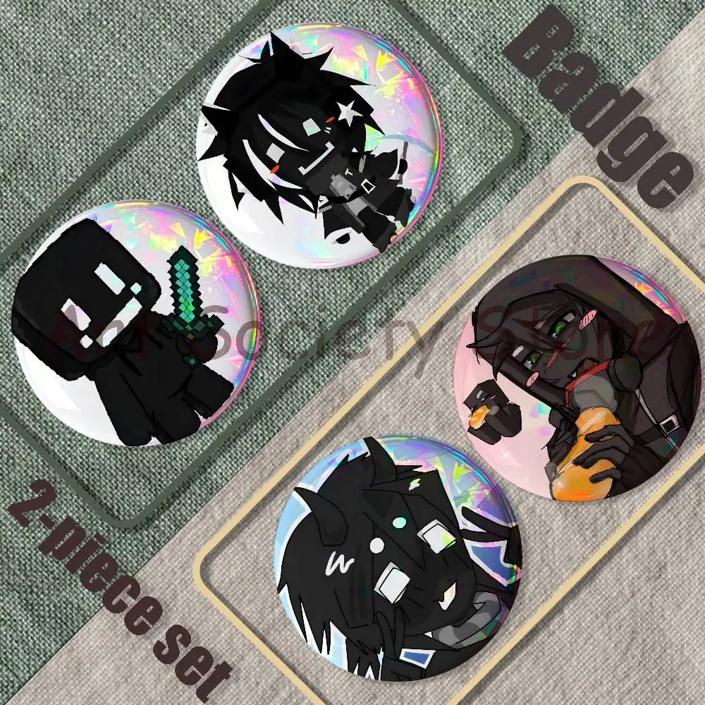 V-Verity Twixxel Brooches for Backpack Accessories 25,32,44,58,75mm Round Enamel Pins 2-piece set Cartoon Anime Badge