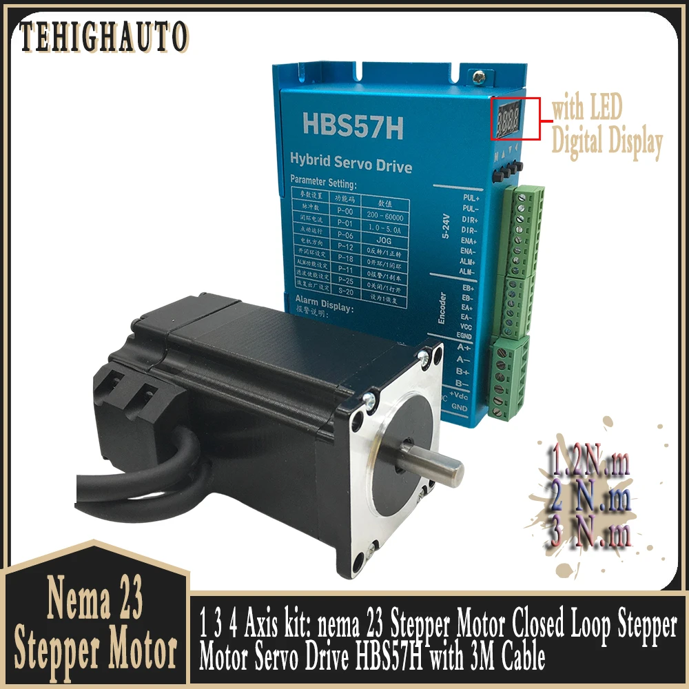 

Nema23 Closed Loop Stepper Motor Servo Drive HBS57H 1/3/4 Kit 1.2/2/3 Nm Shaft 8mm 2 Phase Stepper Motor 3M Cable for CNC Router