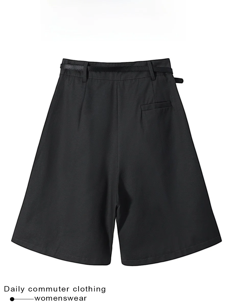 Coshehkg Simple Design Belted Straight Leg Pants Women's Slimming Shorts Summer New Style High Waist Commute Fashion