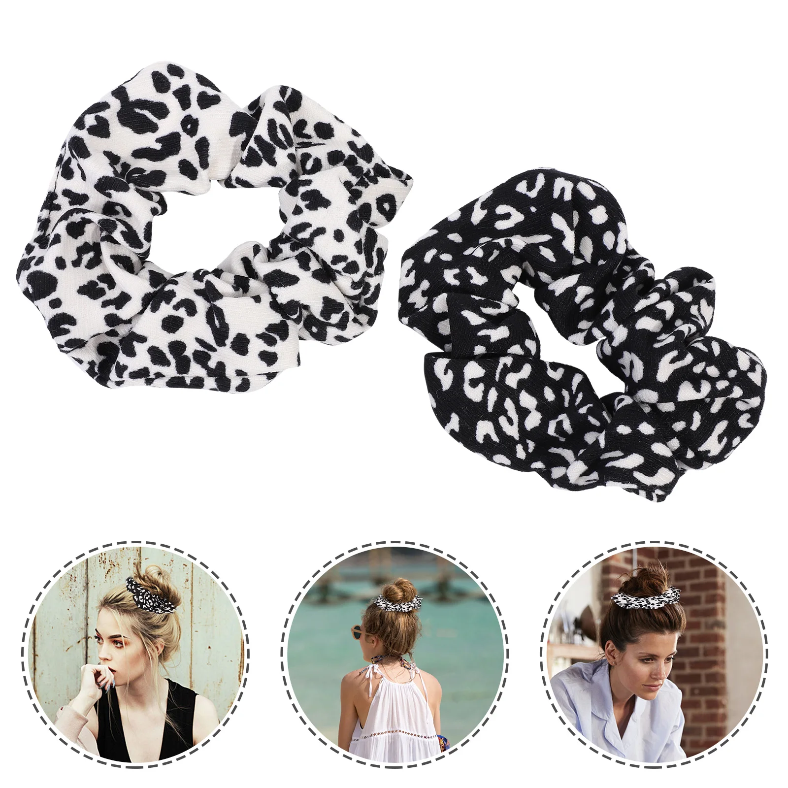2 قطعة العصابات طباعة الفهد Scrunchies العلاقات المطاطية المرنة للنساء الاطفال حفلة موسيقية الاستخدام اليومي لينة لامعة مريحة