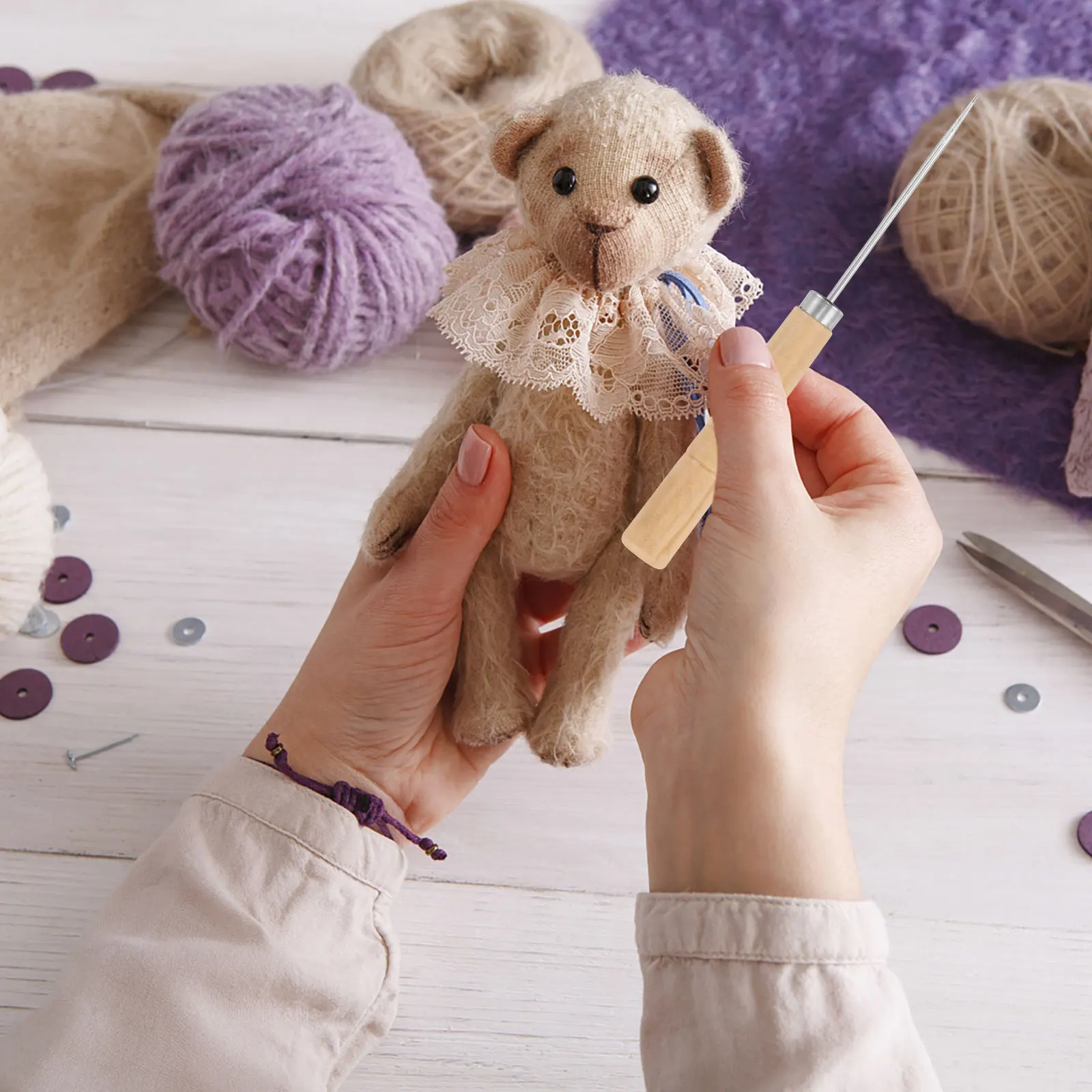 

1set 1Set Hair Rooting Tool Precision With Replaceable Needles Durable Copper Handle Awl Style Design For Diy Needle Felting Set