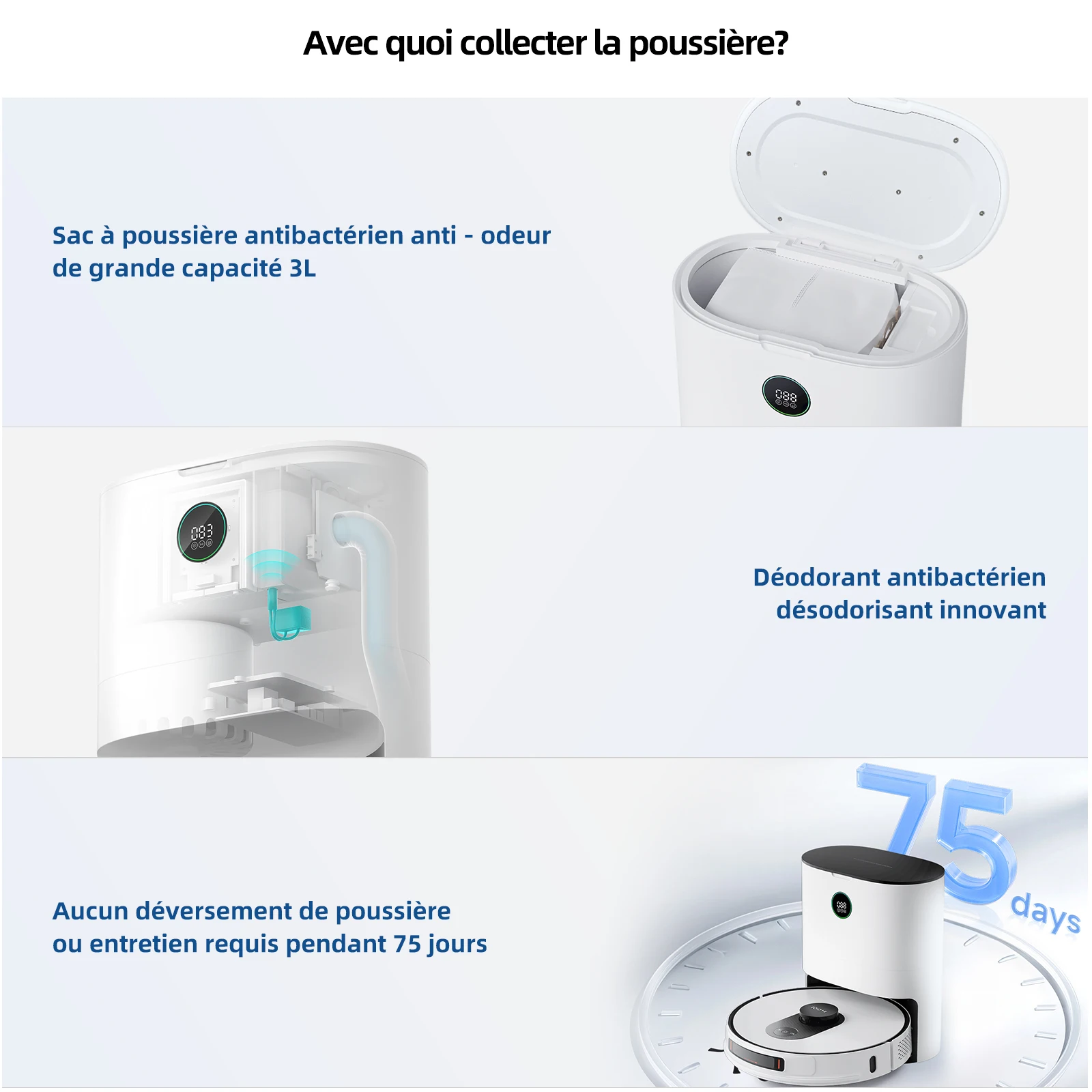 ROIDMI EVE MAX Robot Süpürge, 3L Toz Toplama ile, Ev APP Kontrolü için 5000Pa Google Asistan Alexa Akıllı Robot