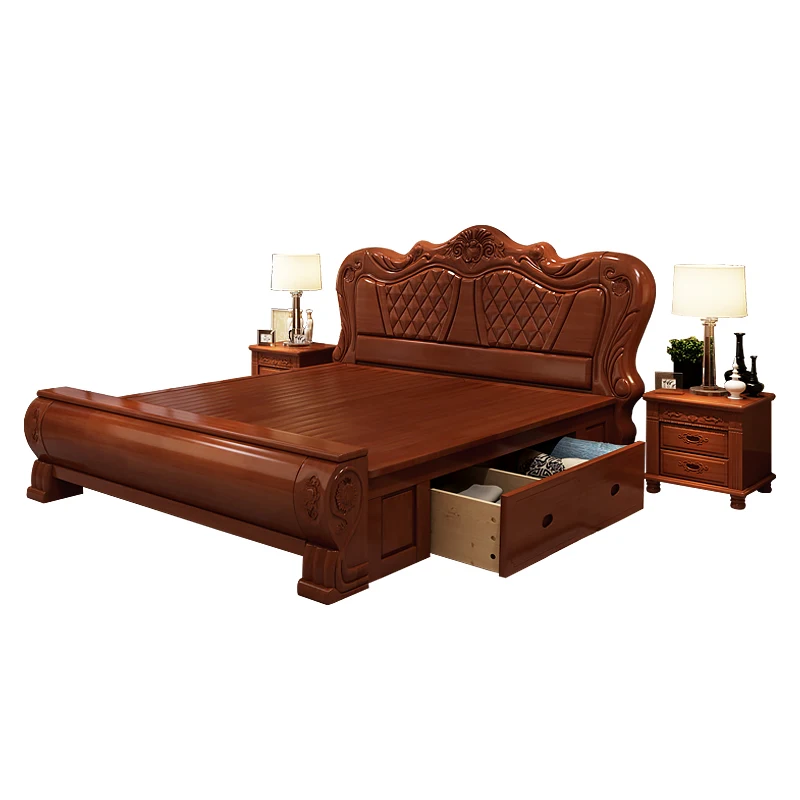 

European master bedroom solid wood bed 1.8 meters double wedding bed American country furniture simple modern 1.5 storage high b
