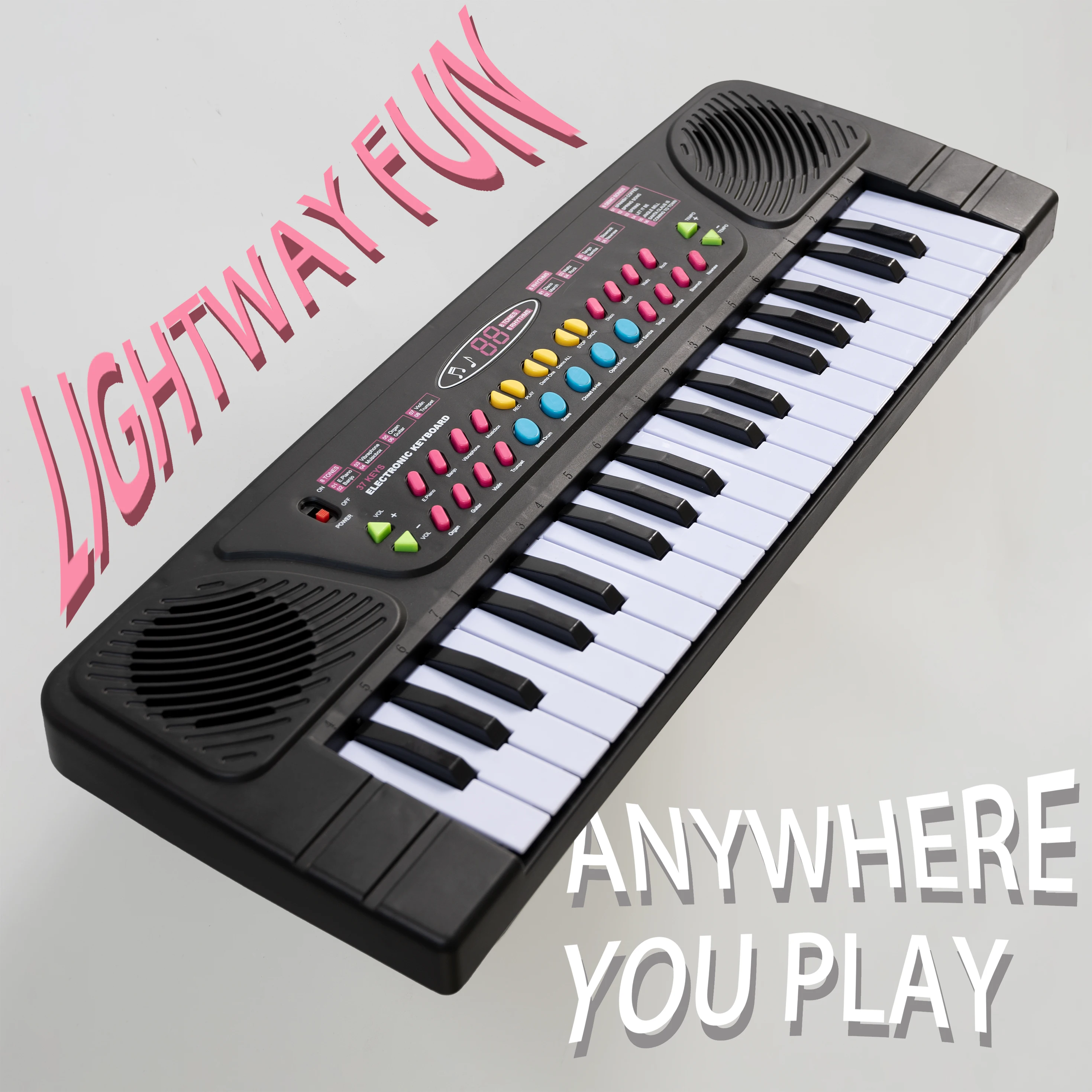 Teclado electrónico negro multifuncional de 37 teclas con botones de función de colores aleatorios, un juguete de enseñanza, un regalo de cumpleaños, viene