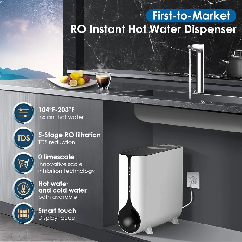 Reverse Osmosis System,Instant Hot Water Dispenser,600 GPD,Reduce PFAS,Tankless,2:1 Pure To Drain,Under Sink,TDS Reduction,