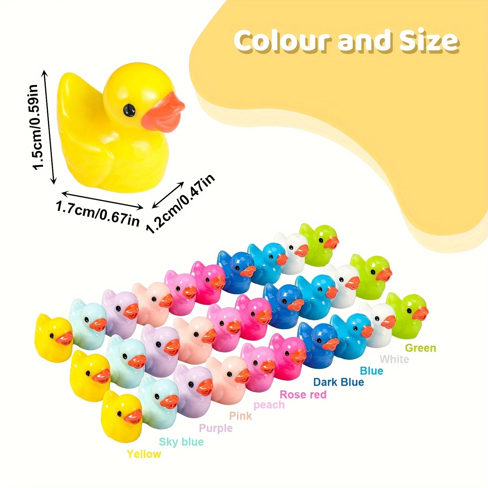 Mini Resina Ducks Bulk, Tiny Ducks Set Decoração em vaso de miniatura Decoração de jardim Dollhouse Bolo, DIY Slime Kit Craft, 50Pcs