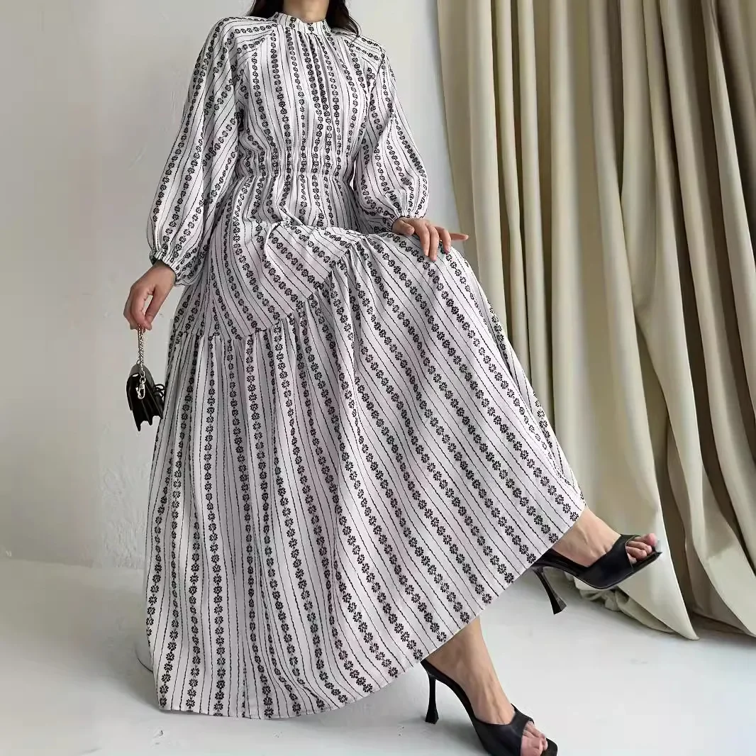 Eid Muslim Women Print Dresses Kaftan Ramadan Abaya Morocco Dubai Jalabiya Abayas Islam Modest Vestidos Saudi Arabic Long Robe