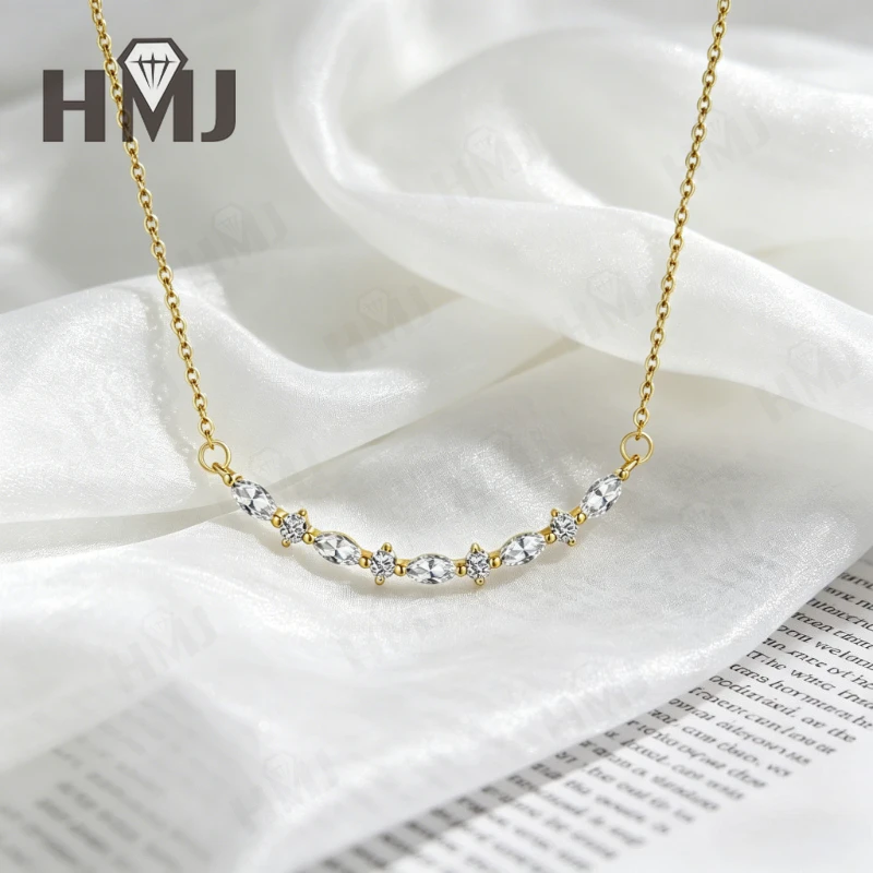 Delicate Cluster Moissanite Pendant Necklace 925 Sterling Silver Marquise/Round Cut DColor Anniversary Gift Fine Jewelry for Her – Detail 7