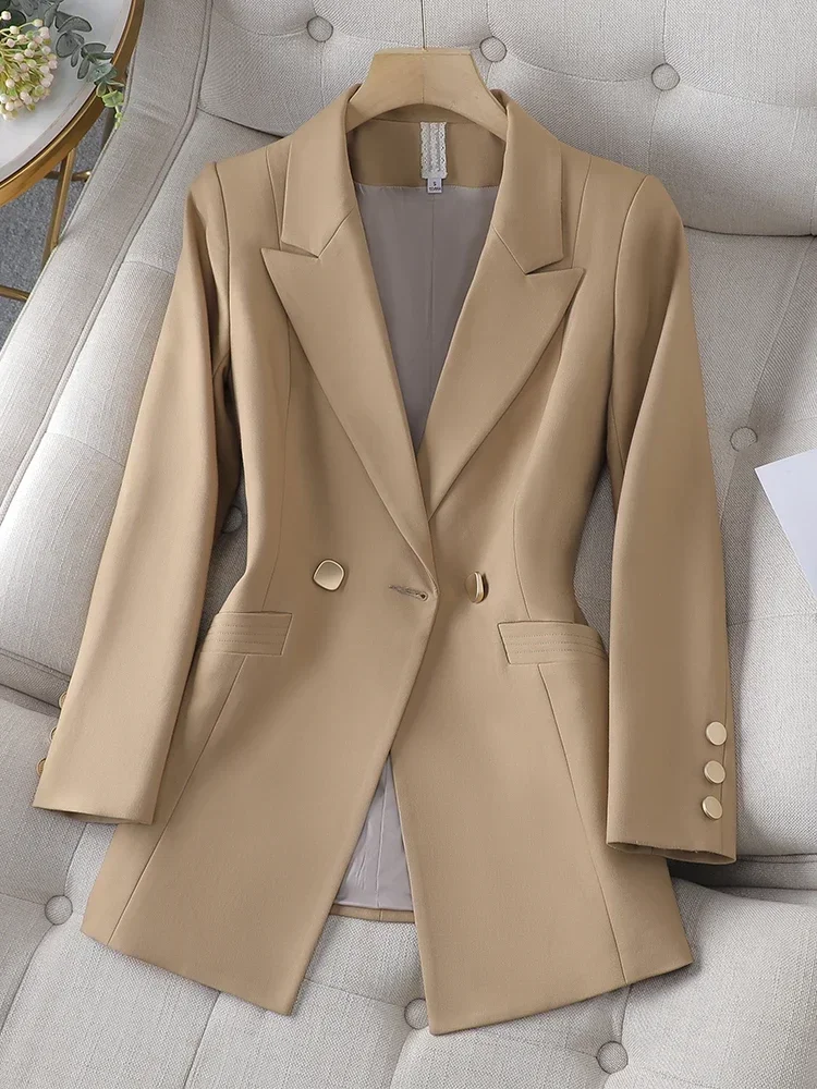 Veste à boutonnage simple pour femme, blazer formel pour femme, manteau coupe-vent pour femme, manches longues, blanc, abricot, noir, automne, nouveau