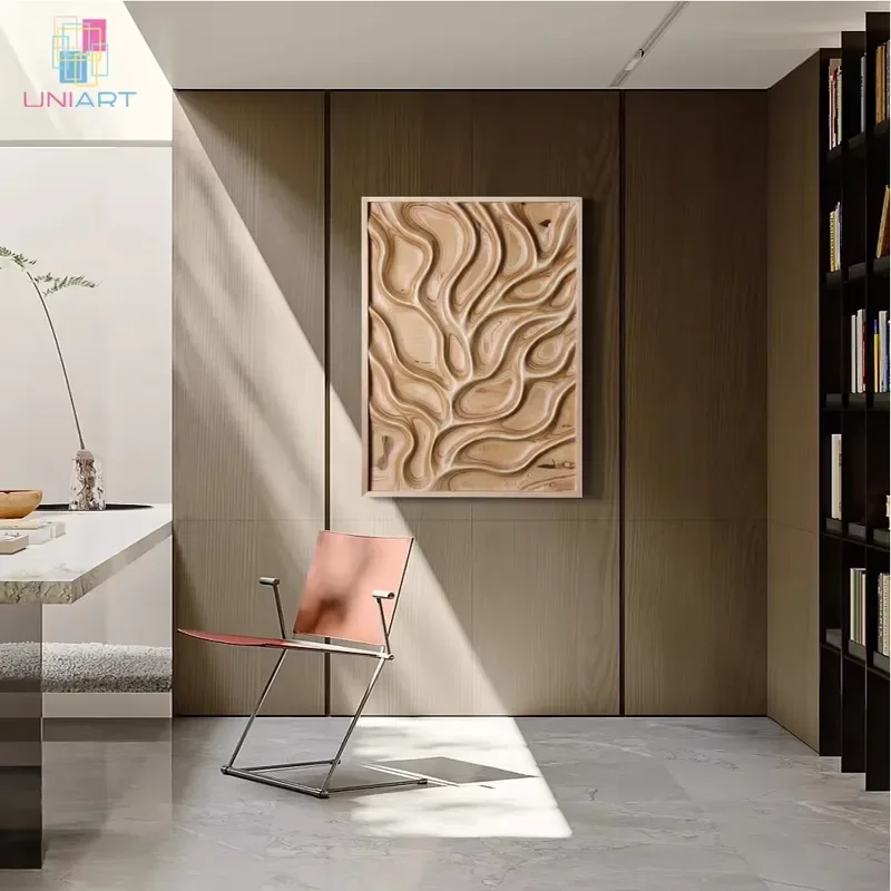Hotel Artistic Wooden Art Sculpture Wall Deco Handmade Nordic Geometric 3D Relief Wood Art Wabi-Sabi Carved Wood Wall Art 5