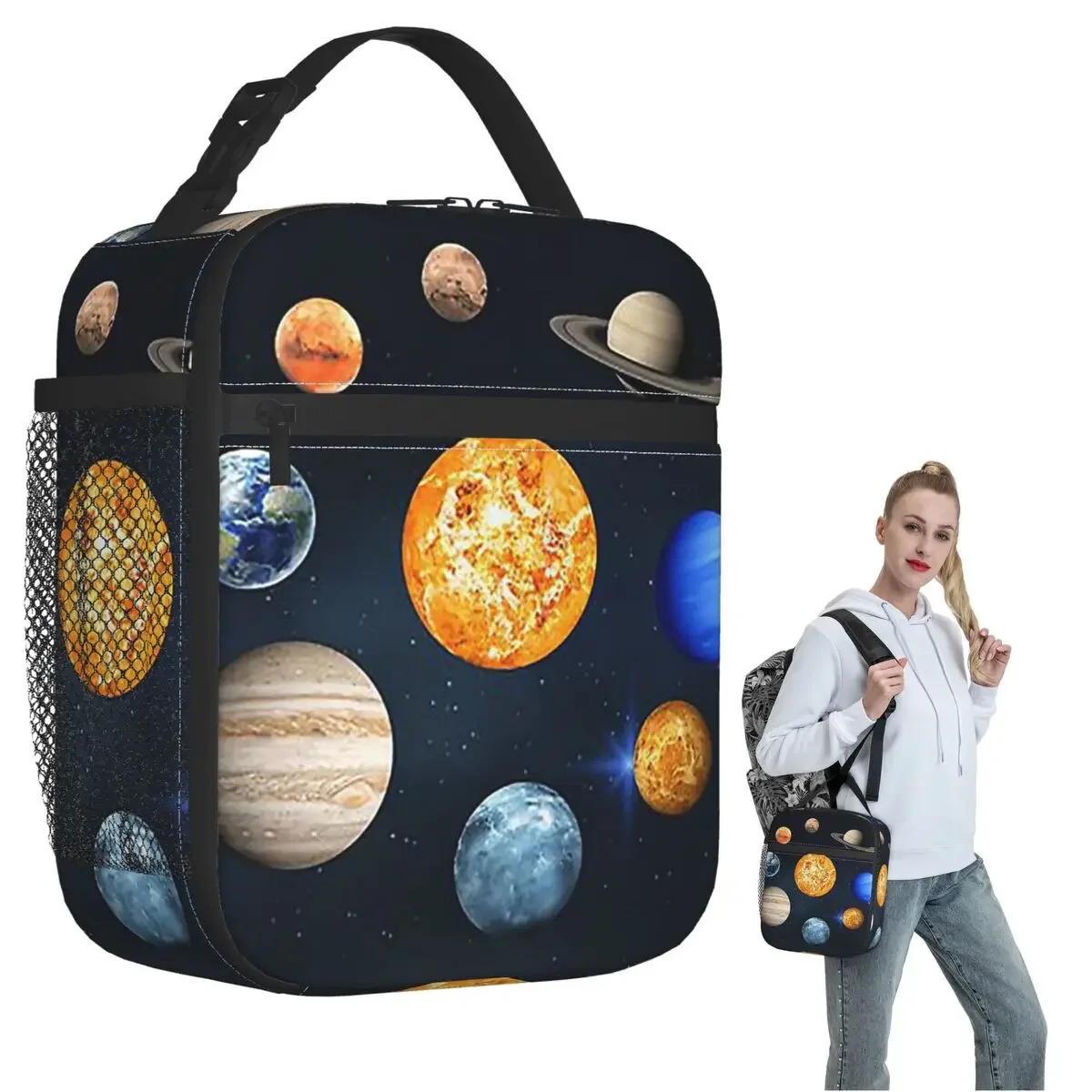Solar System Space Planets Universe Insulated Lunch Bag for Women Kids Leakproof Food Boxes Thermal Lunch Box Tote