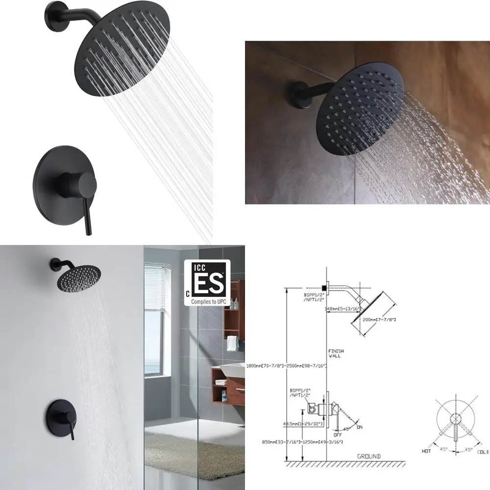 

Matte Black Shower Mixer with Rough-in Valve, Modern Bathroom Shower Fixtures for Sleek Look and Functionality