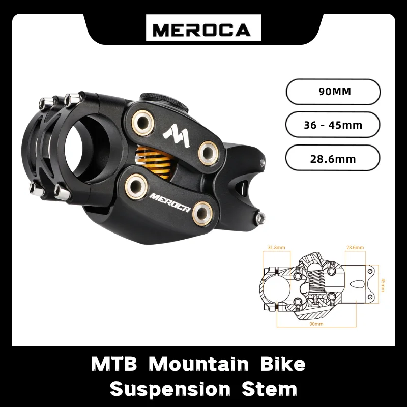 MEROCA 90MM MTB Mountain Bike Suspension Stem Off-Road Touring Cycling Grave Road Bicycle Shock Absorbing Riser Four Links Stem