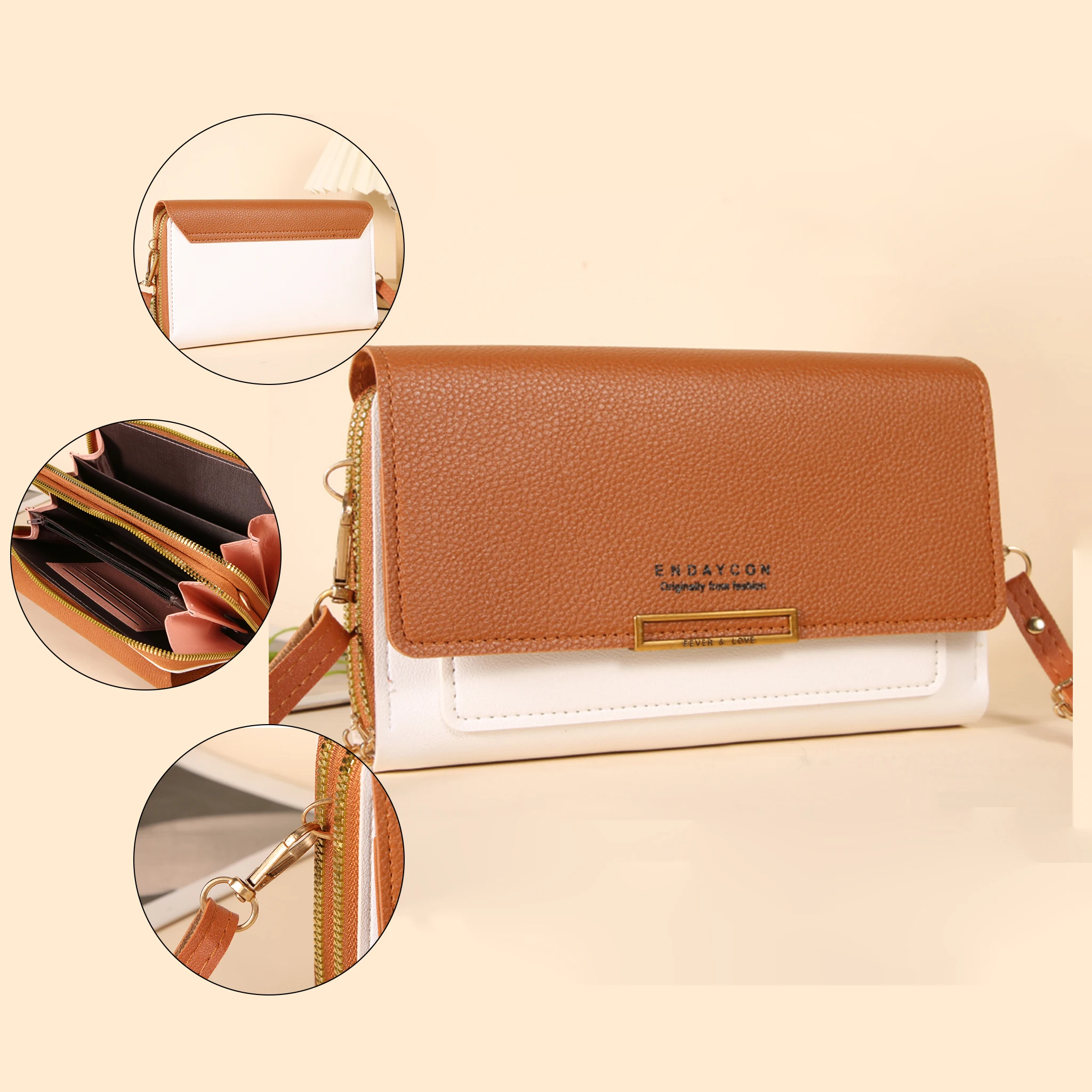Women Color‑Block Long Wallet Crossbody Purse Magnetic Snap PVC Clutch Bag Detachable Shoulder Strap Phone Card Holder