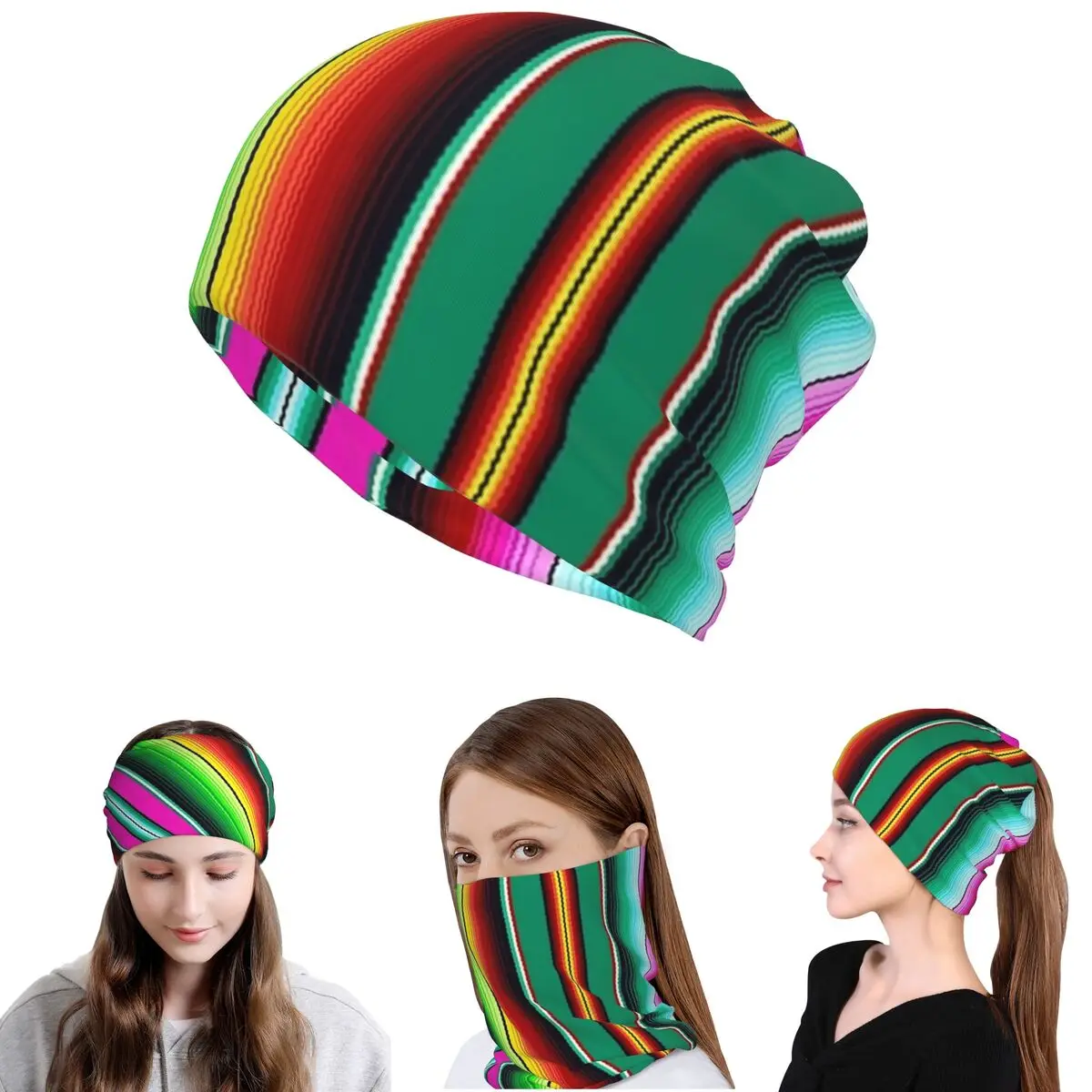 Mexican Indigenous Blanket Bandana Neck Gaiter Wrap Scarf Multi-use Face Mask Beanies Hat Unisex Adult All Season