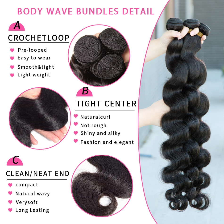 30 40 Inch Body Wave 1 3 4 Bundles Brazilian Hair Remy 100% Unprocessed Water Wavy Weave Human Hair Extensions Tissage For Women