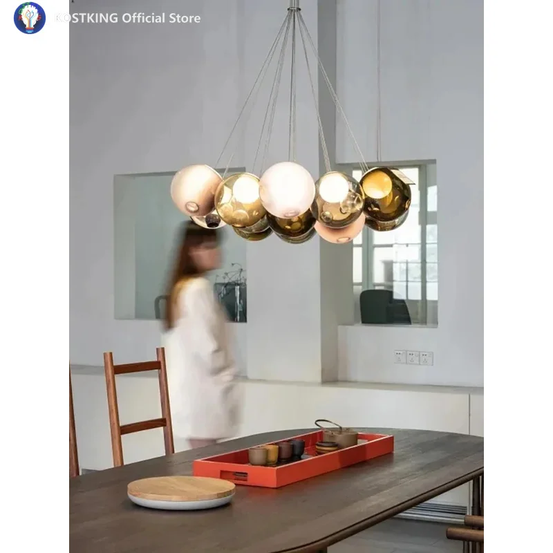 اليدوية الزجاج المزجج الملون فقاعة الثريات أنيقة بريق المنزل المطبقين LED G9 عكس الضوء الإنارات تعليق 32 ألوان