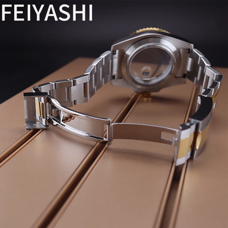 Silvery And Gold 40mm Watch Case For Seiko NH35 NH36 NH38/34 Miyota 8215 ETA 2824 Movement 28.5mm Dial Solid 316L Steel Bracelet