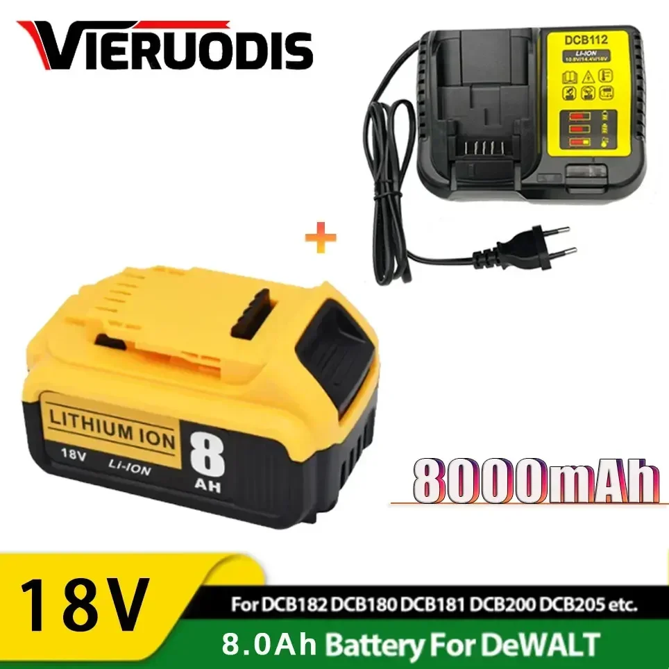 

18V 5Ah 6Ah 8Ah 18650 Lithium Battery for DeWalt power Tools DCB184 DCB200 rechargeable electric tool set 20v 8000mah Battery