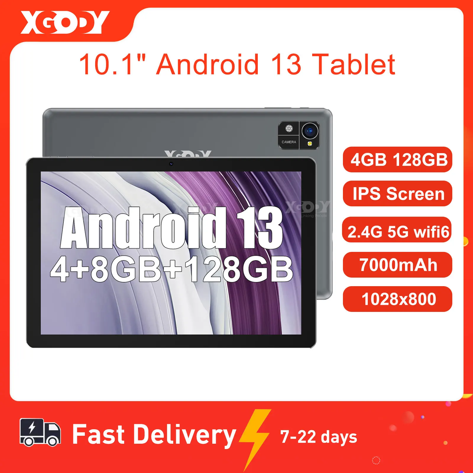 

XGODY WiFi Tablet Android Pc 10.1 Inch Kids Learning Education Tablets Children's Gift 4GB RAM 128GB ROM Quad-core 7000mAh