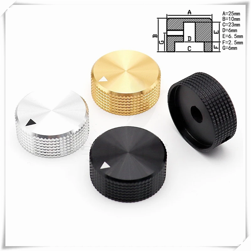 1PCS 25×10 high-end Metal Pure Aluminum Solid Core Knob Cap Potentiometer Screw Cap Round Hole 6MM Side Screw Fixed