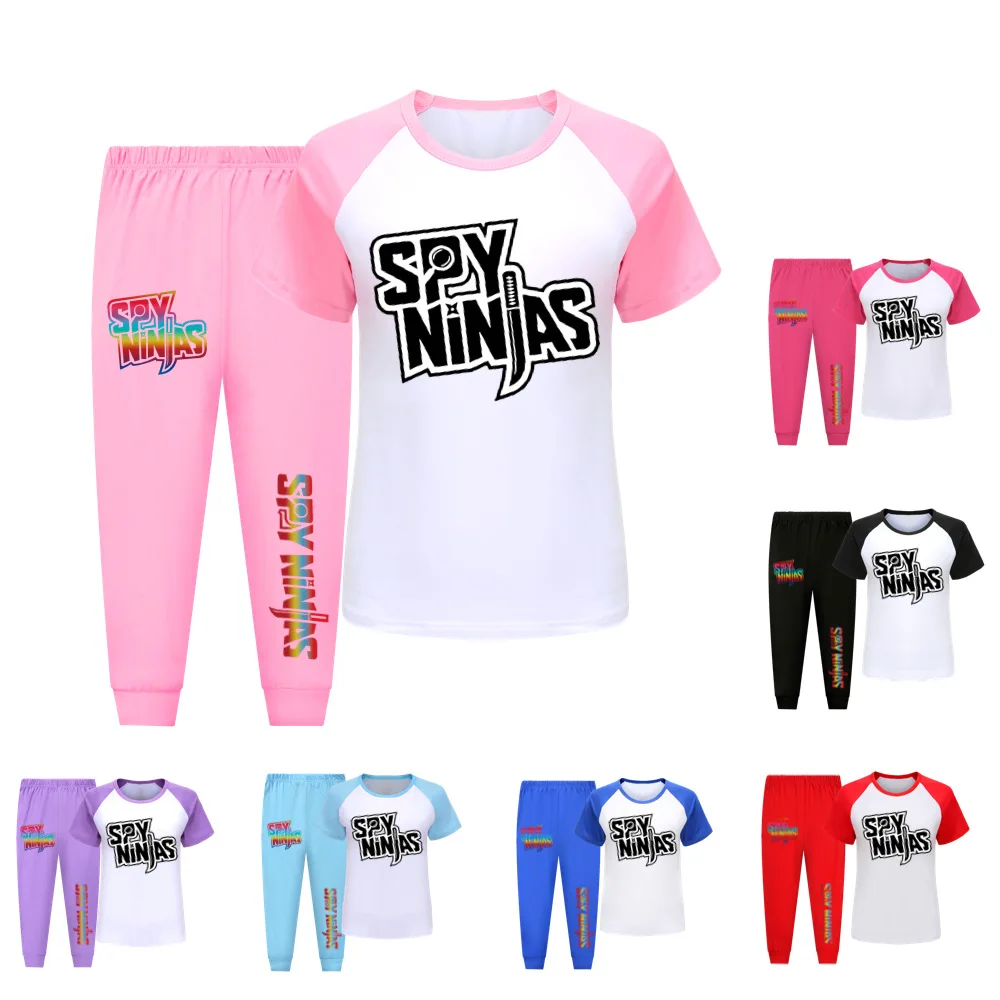 SPY NINJAS Children Pajamas Kids Spring Short Sleeve T Shirt Pants Sets Big Boys Girls Homewear Pyjamas Toddlers Sleepwear