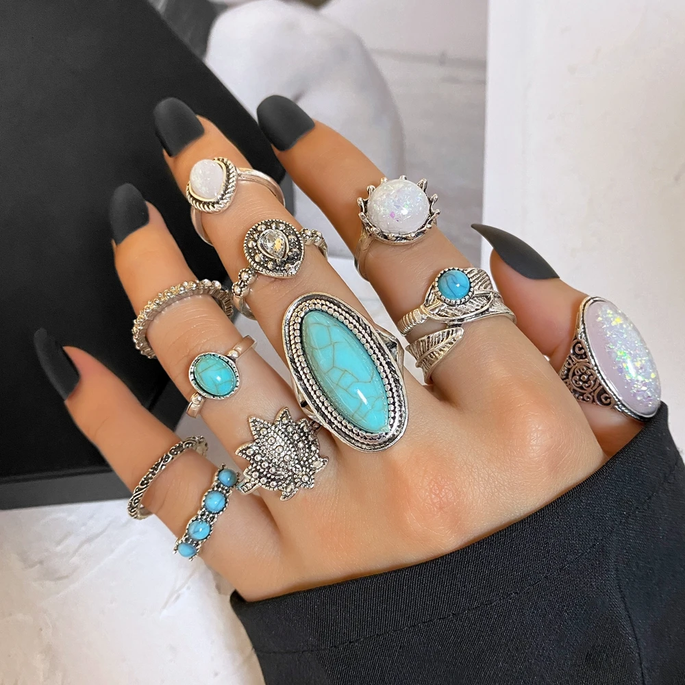 IPARAM Piece Set Bohemia Metal Rings for Women Men Vintage Silver Color Feather Crown  Ring Fashion Jewelry Wholesale