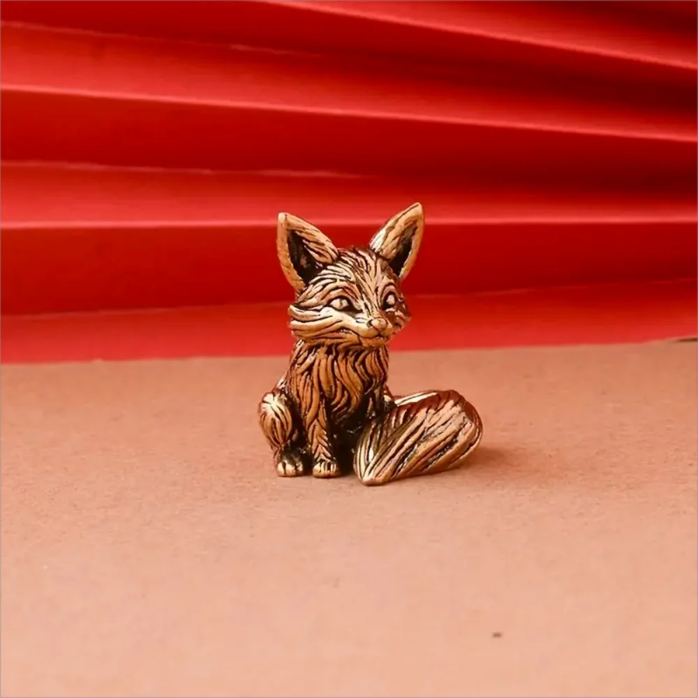 Messing Fuchs Statue Niedliche Fuchs Miniatur Figuren Schreibtisch Ornament Dekorationen Zubehör Kupfer Tier Skulptur Home Decor Handwerk – Detail 6