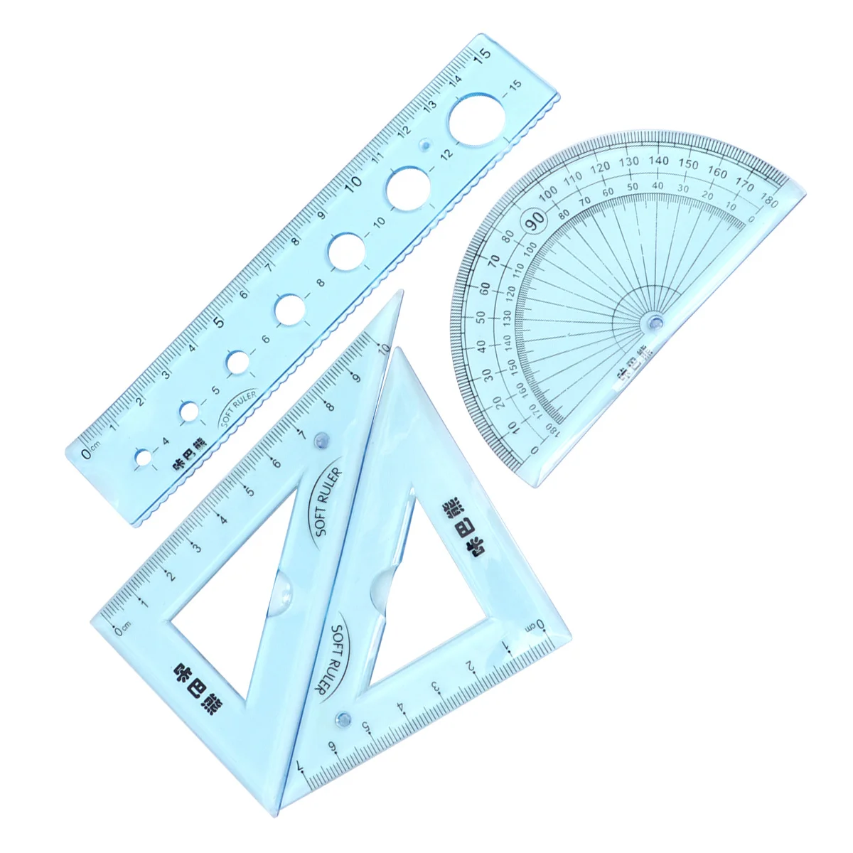 Set da 4 pezzi/1 set di cancelleria scolastica trasparente per studenti pieghevoli con righelli scolastici diritti triangolari goniometro