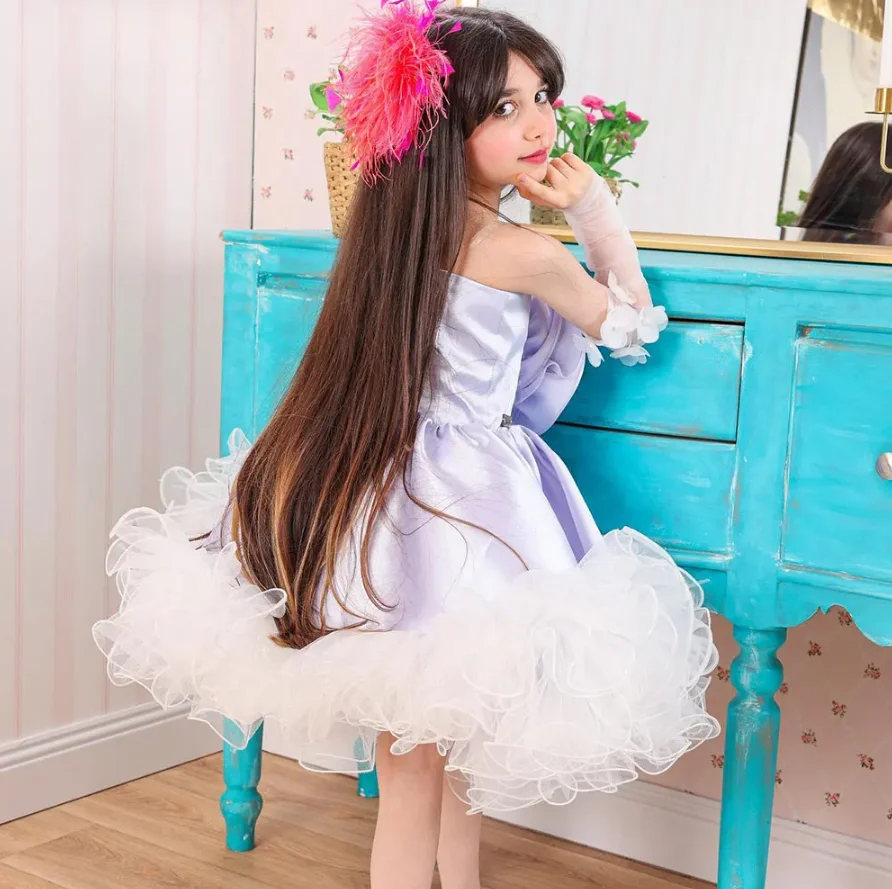 Fluffy Organza Tulle Dress Tutu Outfit Flower Girl Dress Baby Girls Birthday Gown Special Occasion with Big Bow