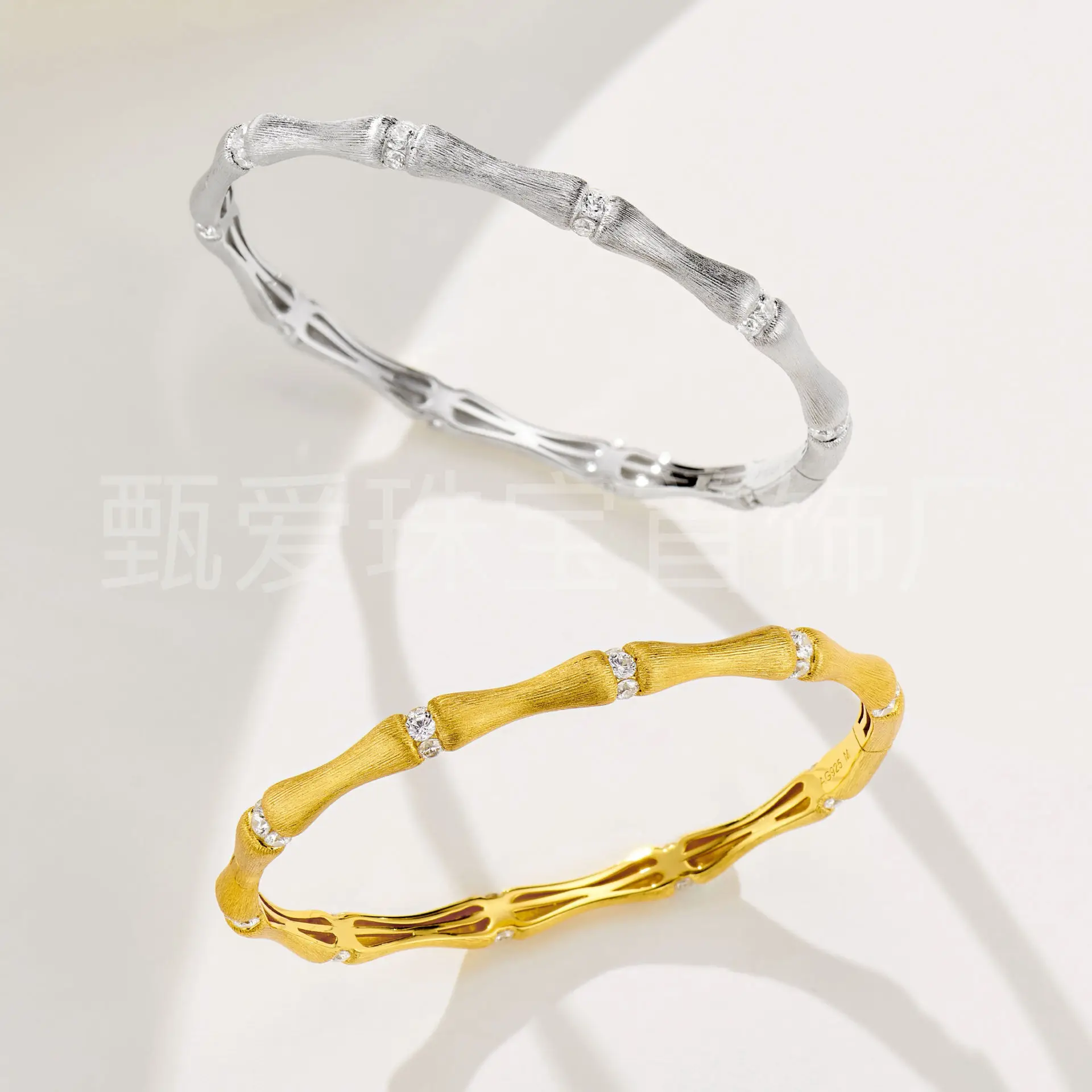 New 925 Silver Gold-plated Personalized Retro Heavy Industry Bamboo Brushed High Bracelet Silver Hot ** Hair
