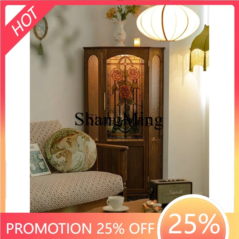 

CL cabinet black walnut living room corner corner triangular storage cabinet