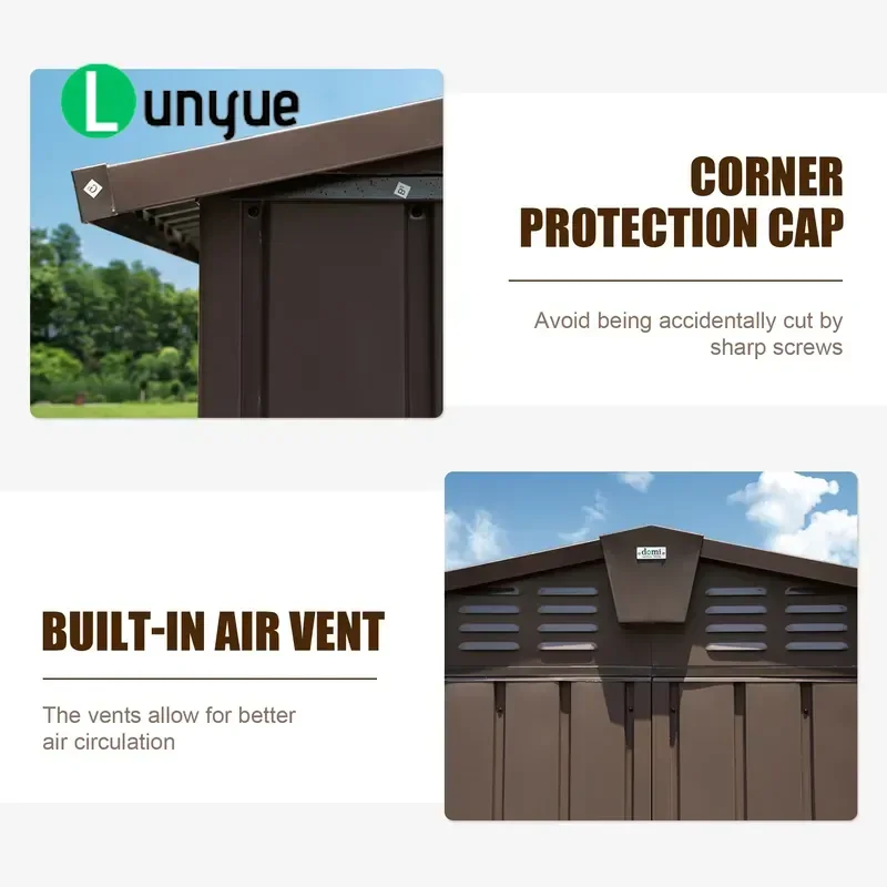 351x392cm Outdoor Storage Shed Lockable Double Door Waterproof Metal Garden Tool Bike House Large Capacity Weatherproof
