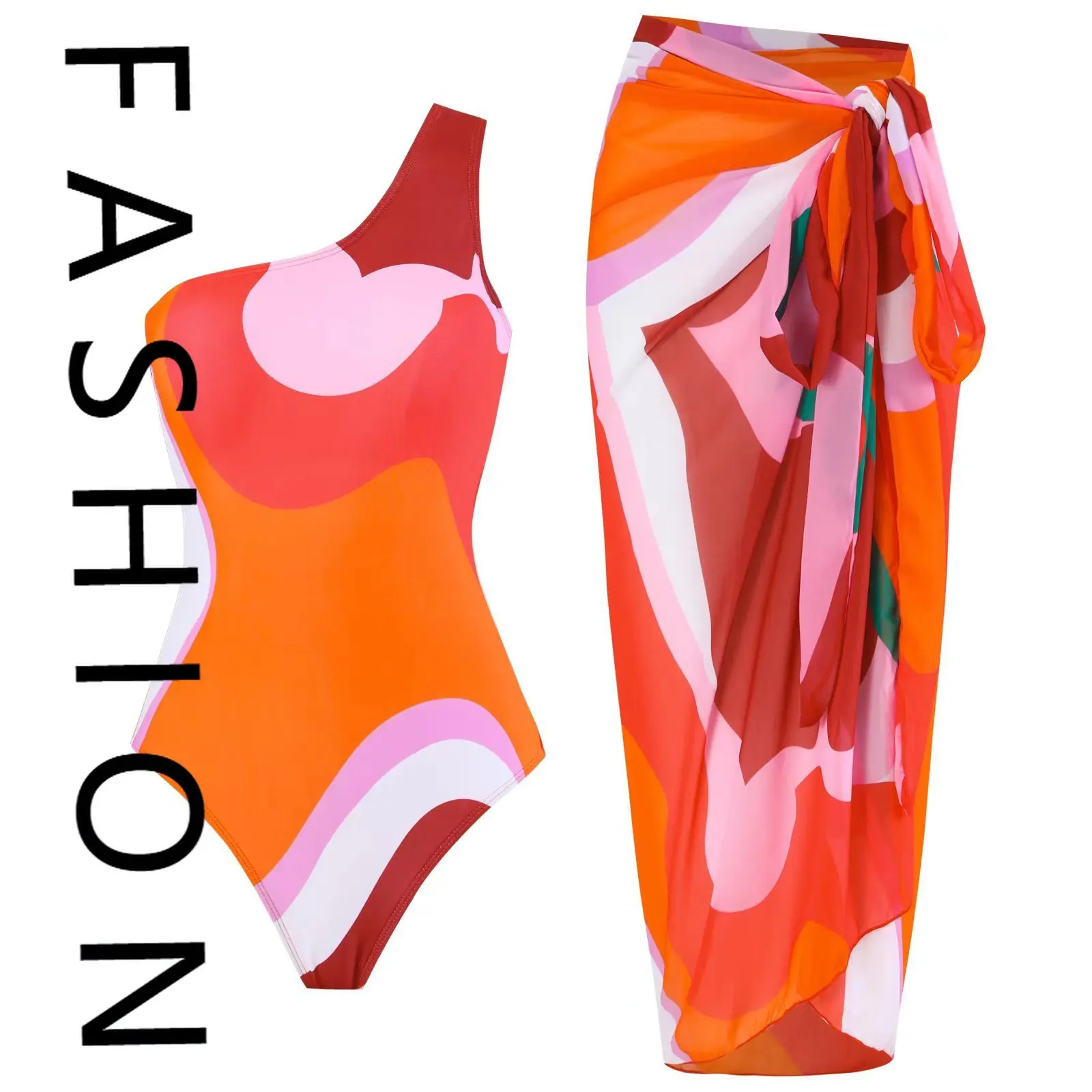 بدلة سباحة جديدة من قطعة واحدة لعام 2025 بيكيني نسائي بدلة تنورة ملفوفة بكتف واحد مثيرة للشاطئ تجمع بطن محافظ ورقيق