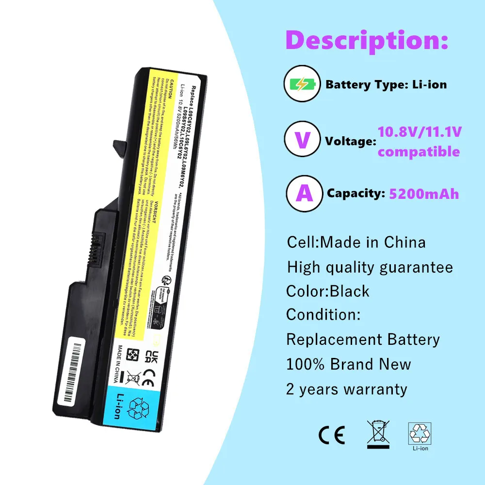 Laptop Battery for Lenovo IdeaPad G570 G570A G575 G575A G575G G575L G770 G780 V300 V360 V370 Z370 Z460 Z465 Z470 Z475 Z560 Z565