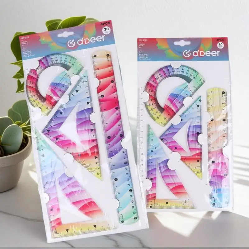 1/2/3Pcs Ruler Set Soft Plastic Colorful Rainbow Rulers Shatterproof Bendable Flexible Ruler For School & Office Supplies