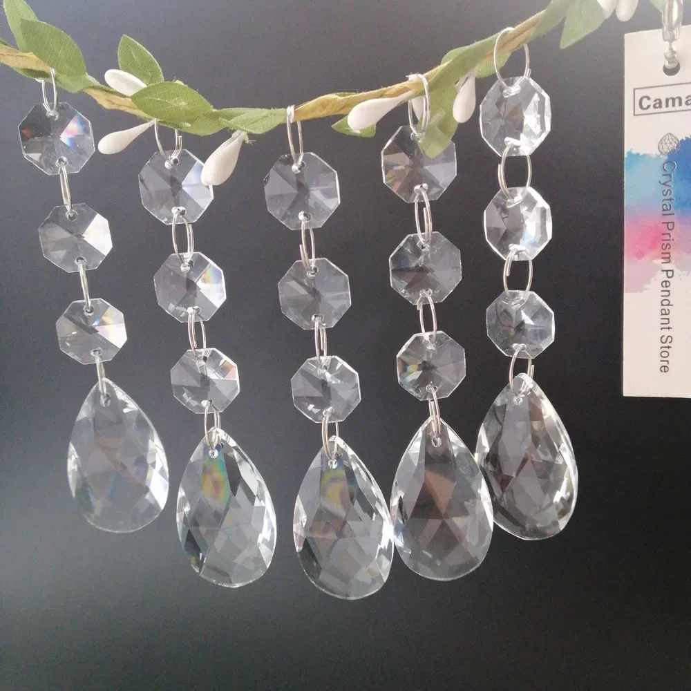 

Camal 5Pcs 38mm Teardrop Prisms Pendants Parts Beads Garland Hanging Chandelier Lamp Lighting Part Home Decoration