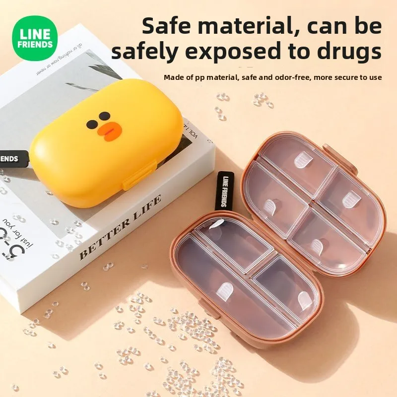 LINE FRIENDS Brown cartoon cute segmented sealed pill box mini portable moisture-proof medicine organizer anime wholesale - view 4
