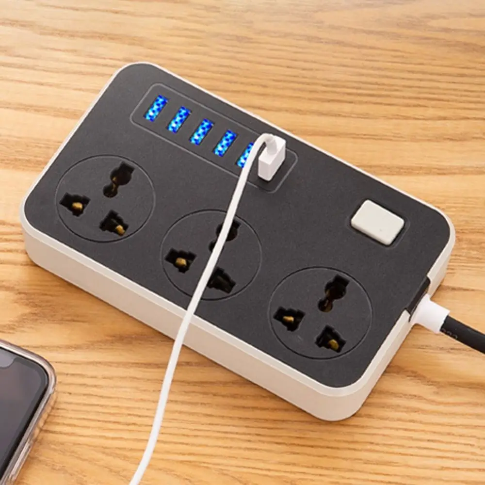 UK EU US Outlet Power Strip 3-Outlets Universal Plug Extended USB Socket 2m Extension Cord Independent Switch Electrical Socket