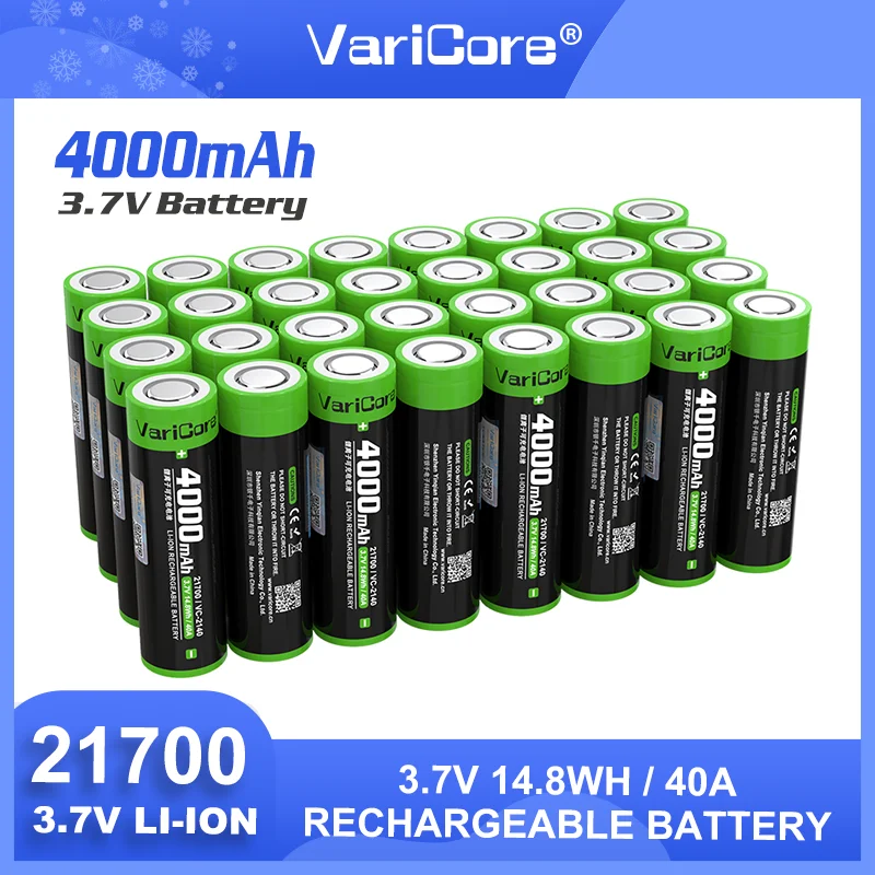 VariCore 1-25 قطعة VC-2140 3.7 فولت 4000 مللي أمبير 21700 بطارية ليثيوم عالية السعة قابلة للشحن لمصباح يدوي