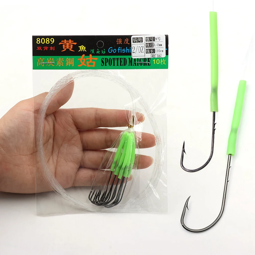 10 Stück Haken/Packung 1 # 4/0 Langschaftiger Feindraht-Bait-Hook mit vorgebundenem Nylon-Monofilament, Anti-Biss-Haken für Salzwasser-Angelausrüstung – Detail 1