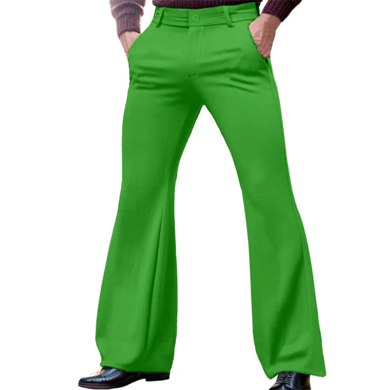 Men's Solid Color Stretch Slim-fit Slash Pocket Business Casual Stylish Bell-bottom Pants