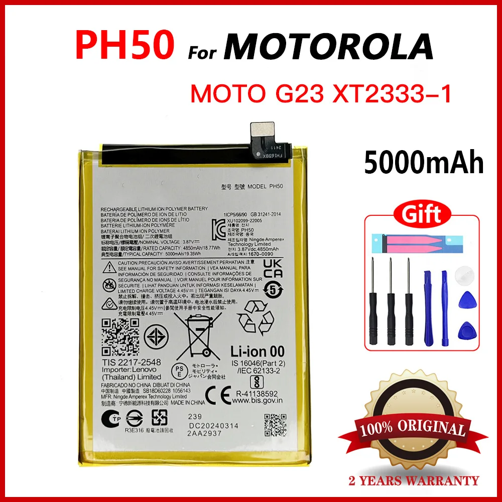 

Genuine New High Quality 5000mAh PH50 Replacement Battery For Motorola MOTO G23 XT2333-1 Phone Batteria Batteries+Free Tools