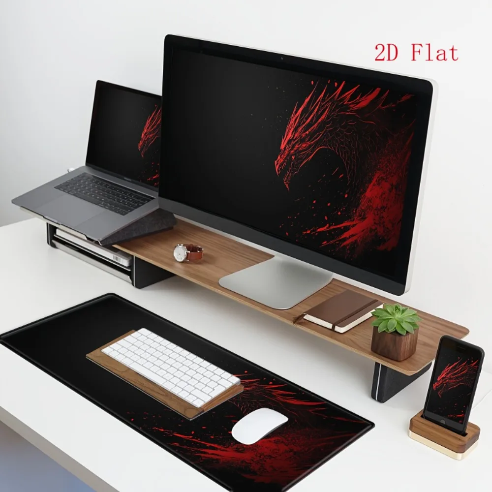 Red and Black Dragon Large Mouse Pad, fashionable desktop pad, ideal choice for keyboard and mouse usage, anti-slip design view 4