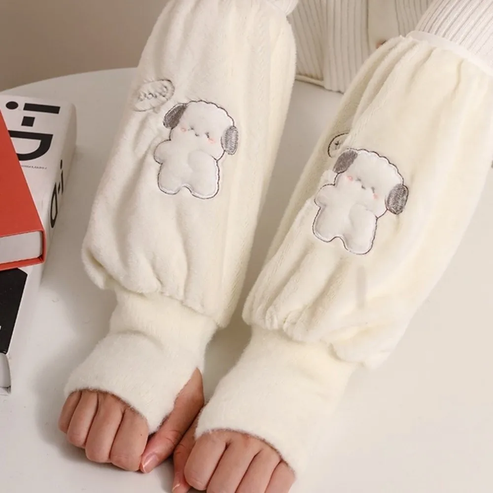 

Новые теплые рукава 2 в 1, теплые рукава с рисунком собаки, сохраняющие тепло, защитные рукава, устойчивые к пятнам флисовые перчатки для зимнего использования