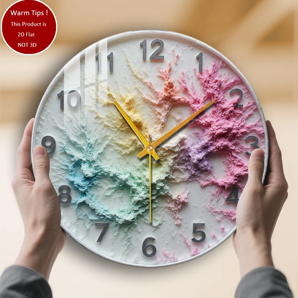 Tempered Glass Wall Clock Colorful Coral-like Tree Patterns Suitable For House Home Room Wall Decor or Tabletop Display Anywhere