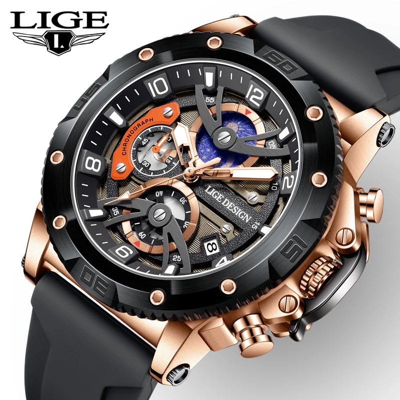 LIGE 2025 New Luxury Mens Watch Fashion Sports Dive Watches Men Waterproof Luminous Chronograph Quartz Wristwatches Reloj Hombre