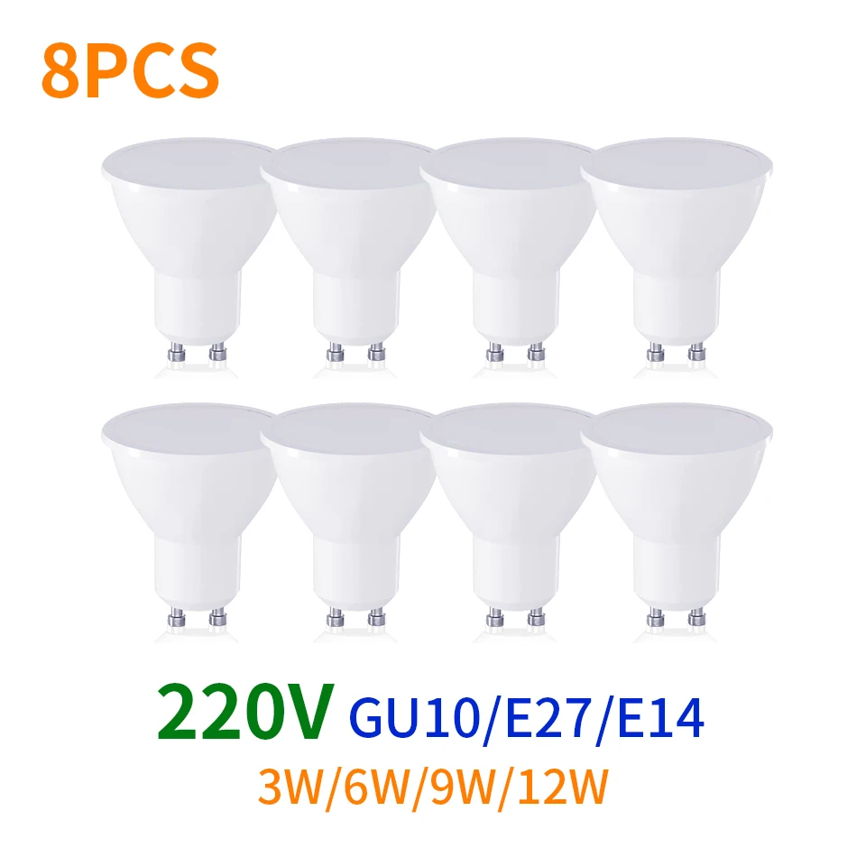 8Pcs GU10 E27 E14 Lampada LED Bulb 220V Bombillas LED Lamp Spotlight 3W 6W 9W 12W LED 2835 SMD Oświetlenie wewnętrzne Dekoracja domu