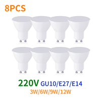 8Pcs GU10 E27 E14 Lampada LED Bulb 220V Bombillas LED Lamp Spotlight 3W 6W 9W 12W LED 2835 SMD Indoor Lighting Home Decoration