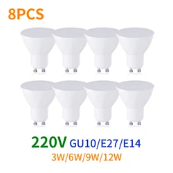 8Pcs GU10 E27 E14 Lampada LED Bulb 220V Bombillas LED Lamp Spotlight 3W 6W 9W 12W LED 2835 SMD Oświetlenie wewnętrzne Dekoracja domu